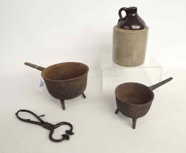 Appraisal: Lot including two early posnet pots sugar nipper and brown