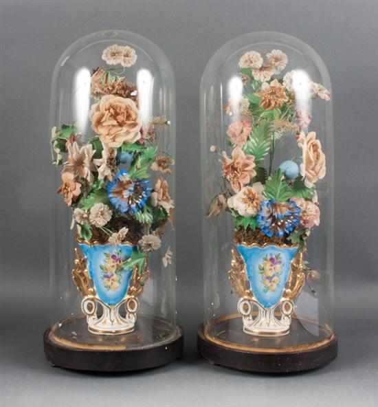 Appraisal: Pair of Victorian Paris Porcelain vases and silk flowers under