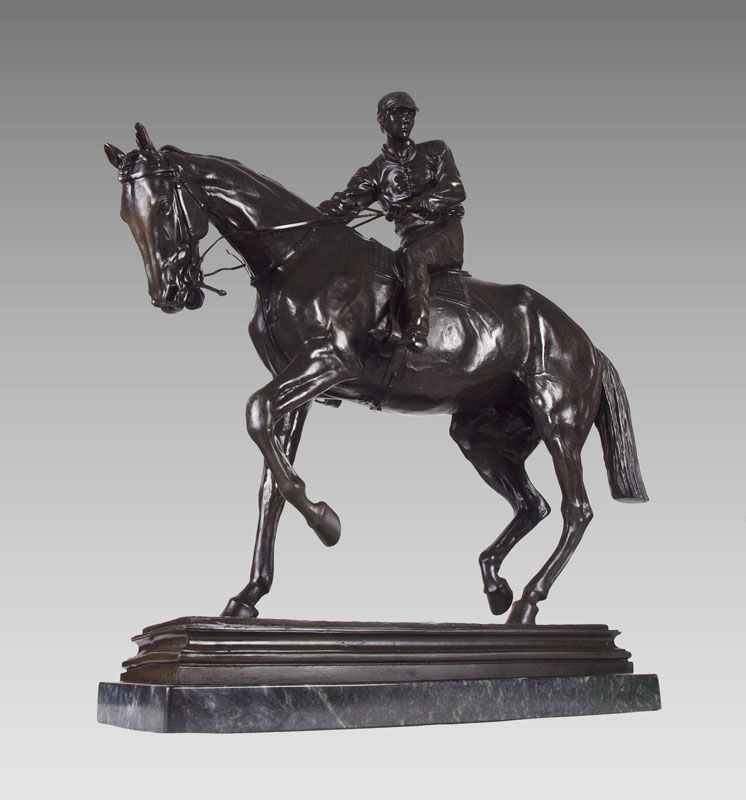 Appraisal: LARGE HORSE AND JOCKEY BRONZE AFTER ISIDORE BONHEUR '' h