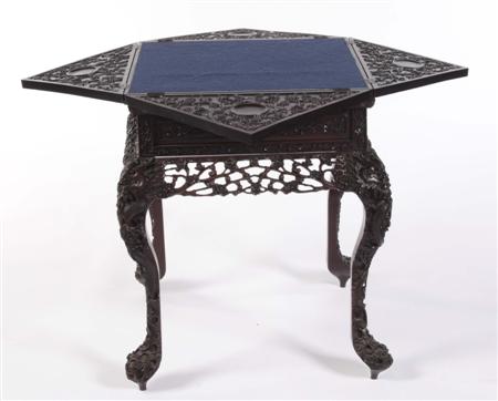 Appraisal: A late th century Chinese carved rosewood envelope card table