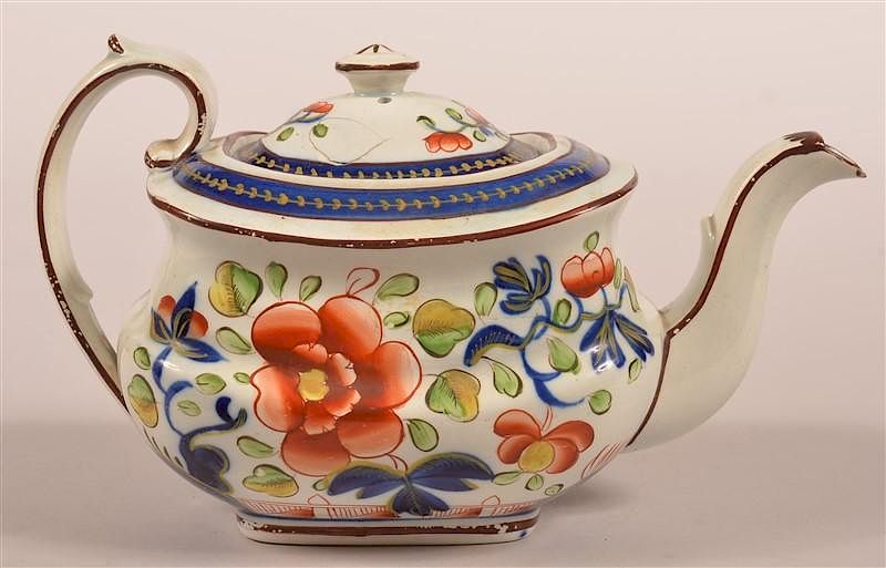 Appraisal: Gaudy Dutch Single Rose Soft Paste Teapot Gaudy Dutch Single