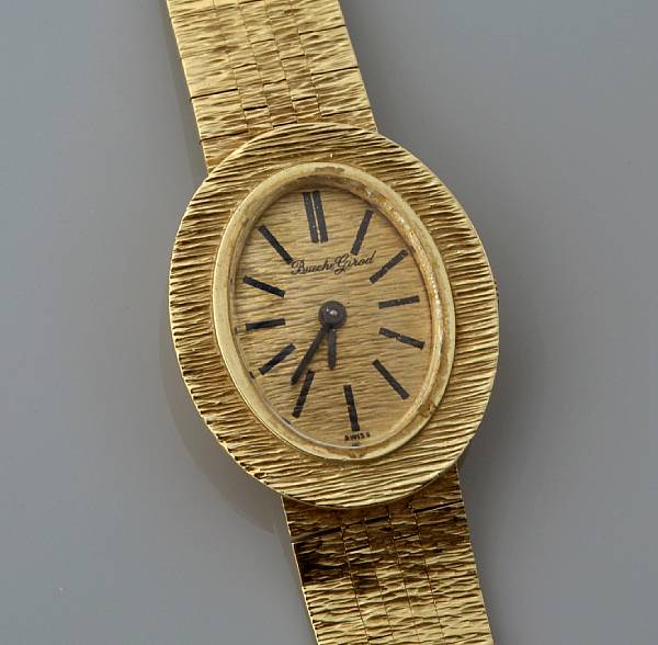 Appraisal: An k gold mesh bracelet watch Beuche Girod quartz movement