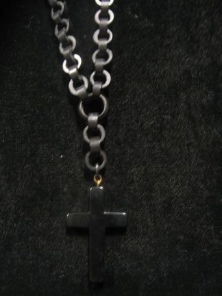 Appraisal: Jet carved mourning cross necklace Composed of petite circular carved