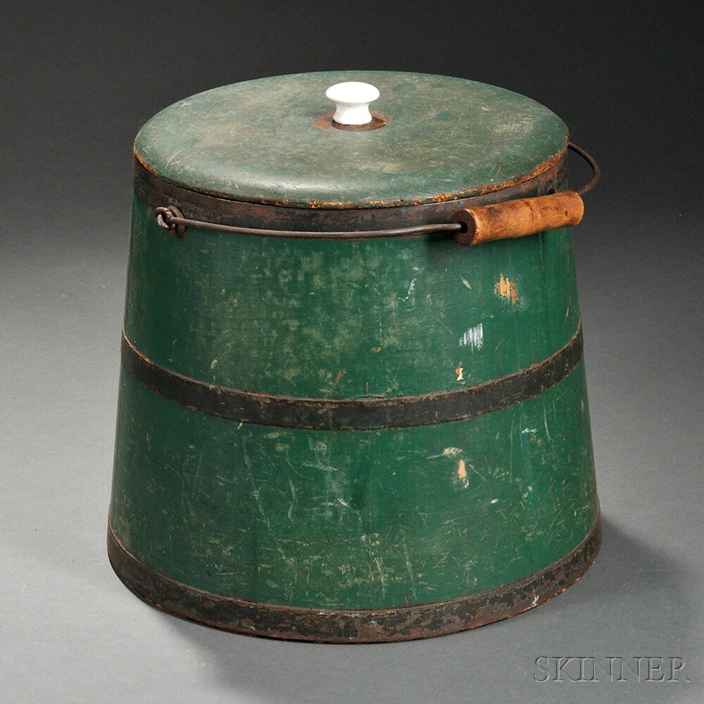 Appraisal: Green-painted Pine Covered Bucket New England early th century the