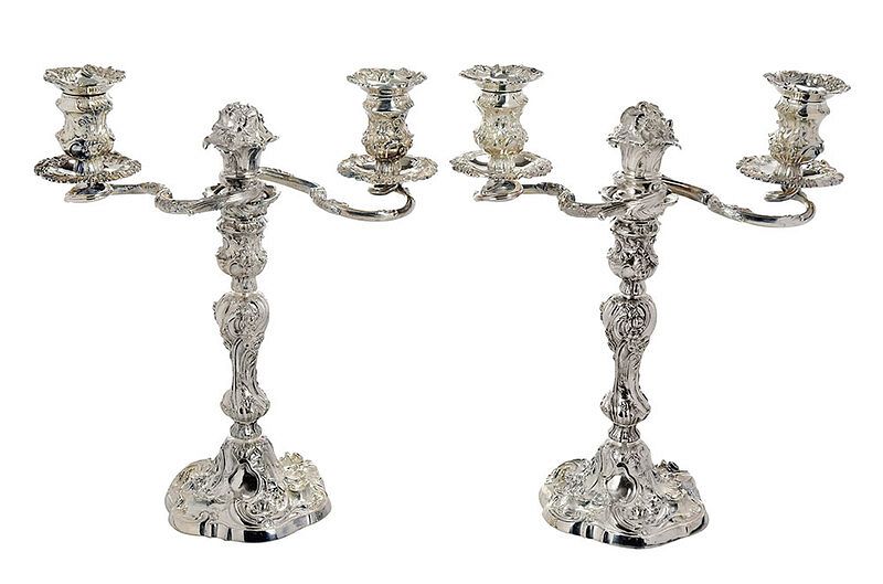 Appraisal: Pair Silver Plate Elkington Two Arm Candelabra English early th