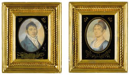 Appraisal: American or English School th century pair of portraits Anna