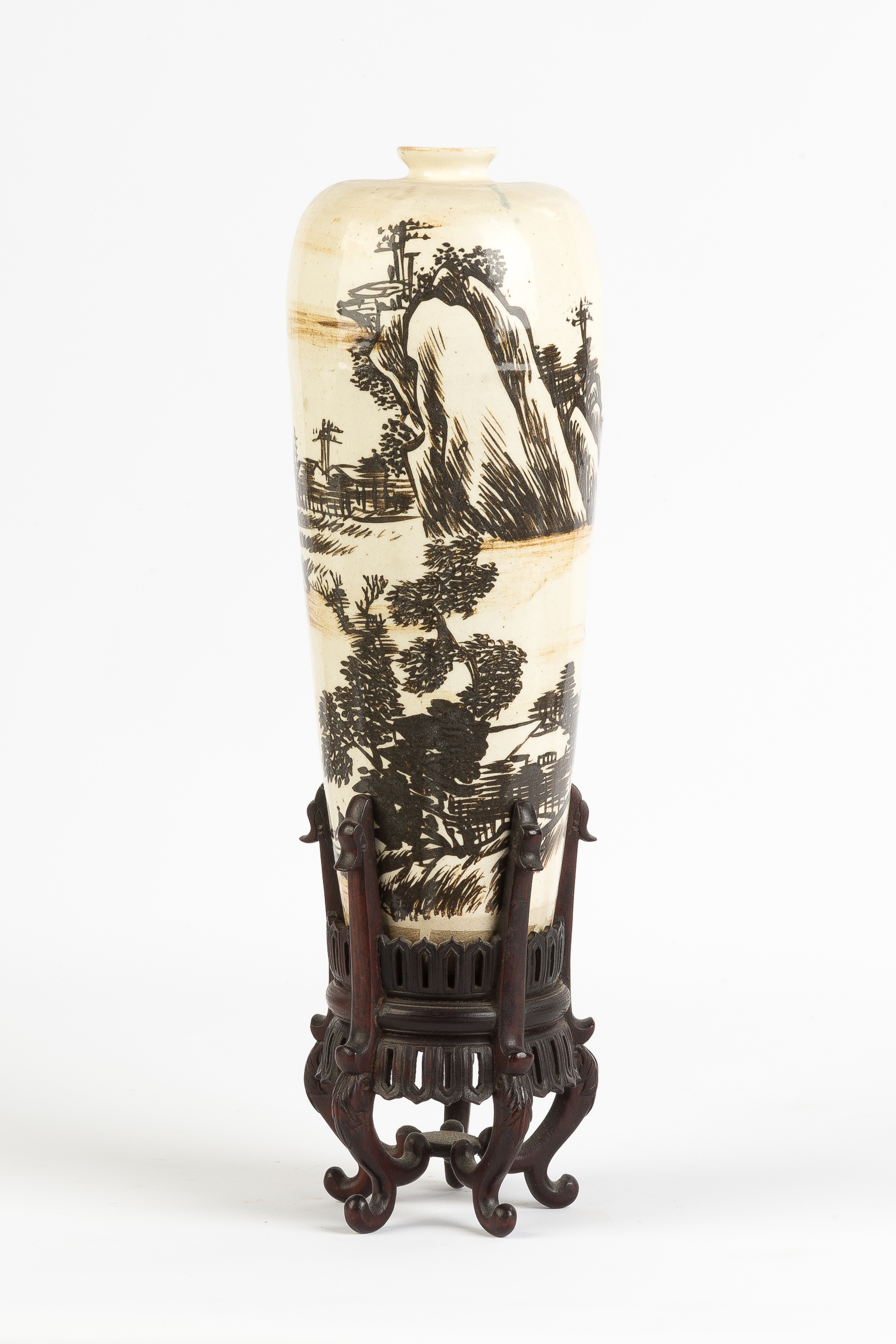 Appraisal: Chinese Stoneware Vase with Landscape