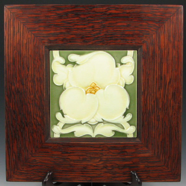 Appraisal: Art Nouveau Tile in Mission Oak Frame Floral Art Nouveau