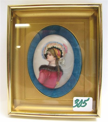 Appraisal: MINIATURE OIL ON OVAL PORCELAIN PLAQUE portrait of woman having