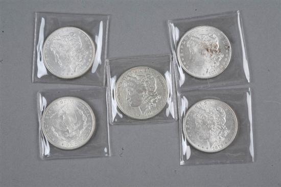 Appraisal: FIVE MORGAN SILVER DOLLARS Years include and two -S