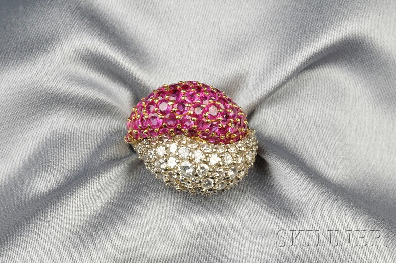 Appraisal: kt Bicolor Gold Ruby and Diamond Ring pave-set with circular-cut