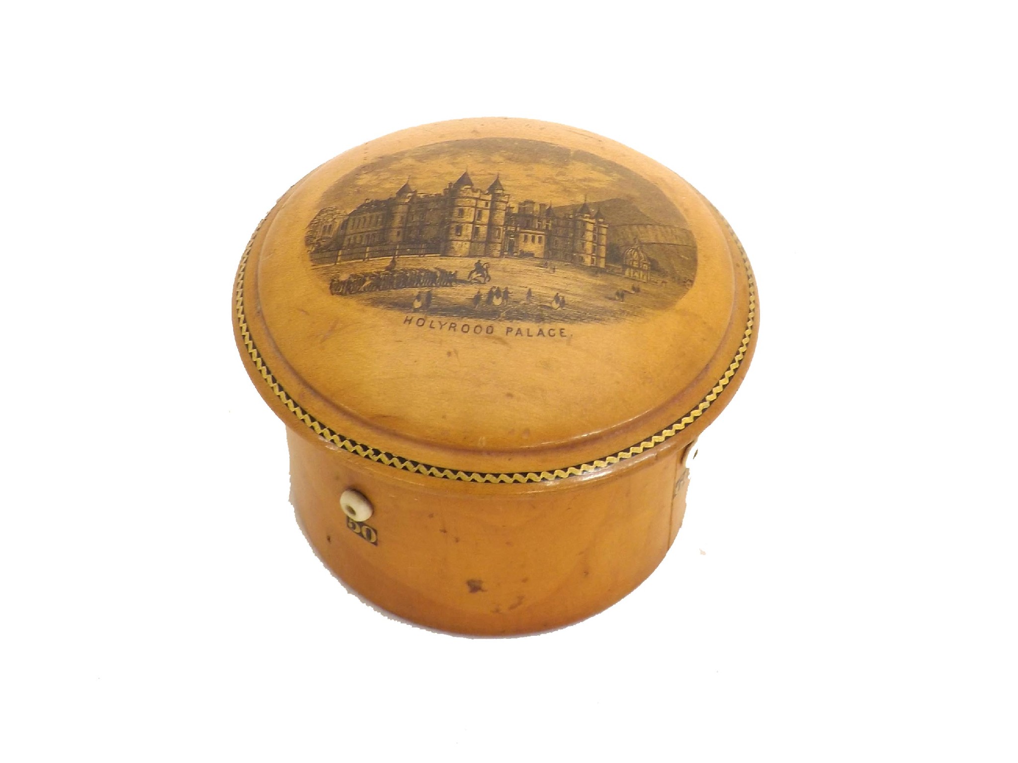 Appraisal: Mauchline ware - circular thread box depicting a transfer of