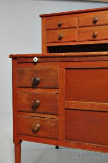 Appraisal: Shaker Red-stained Sewing Desk c maple case pine slide and