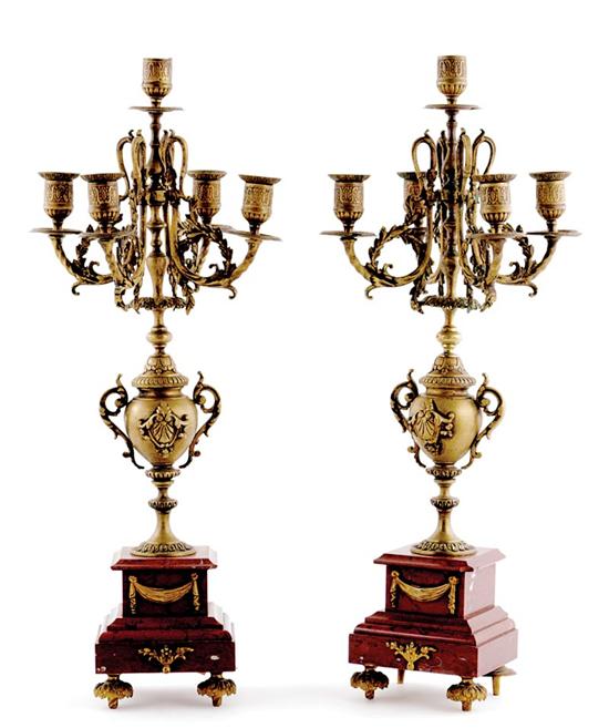 Appraisal: Pair French style gilt-metal and marble candelabra late th century