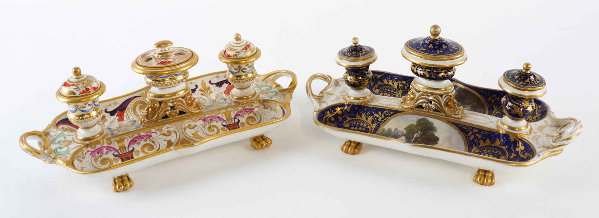 Appraisal: TWO DERBY PORCELAIN INKSTANDS Early th century Each of shaped