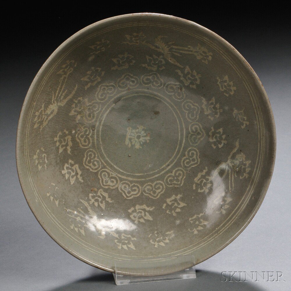 Appraisal: Sanggam Celadon Bowl Korea the interior with stylized floral motifs