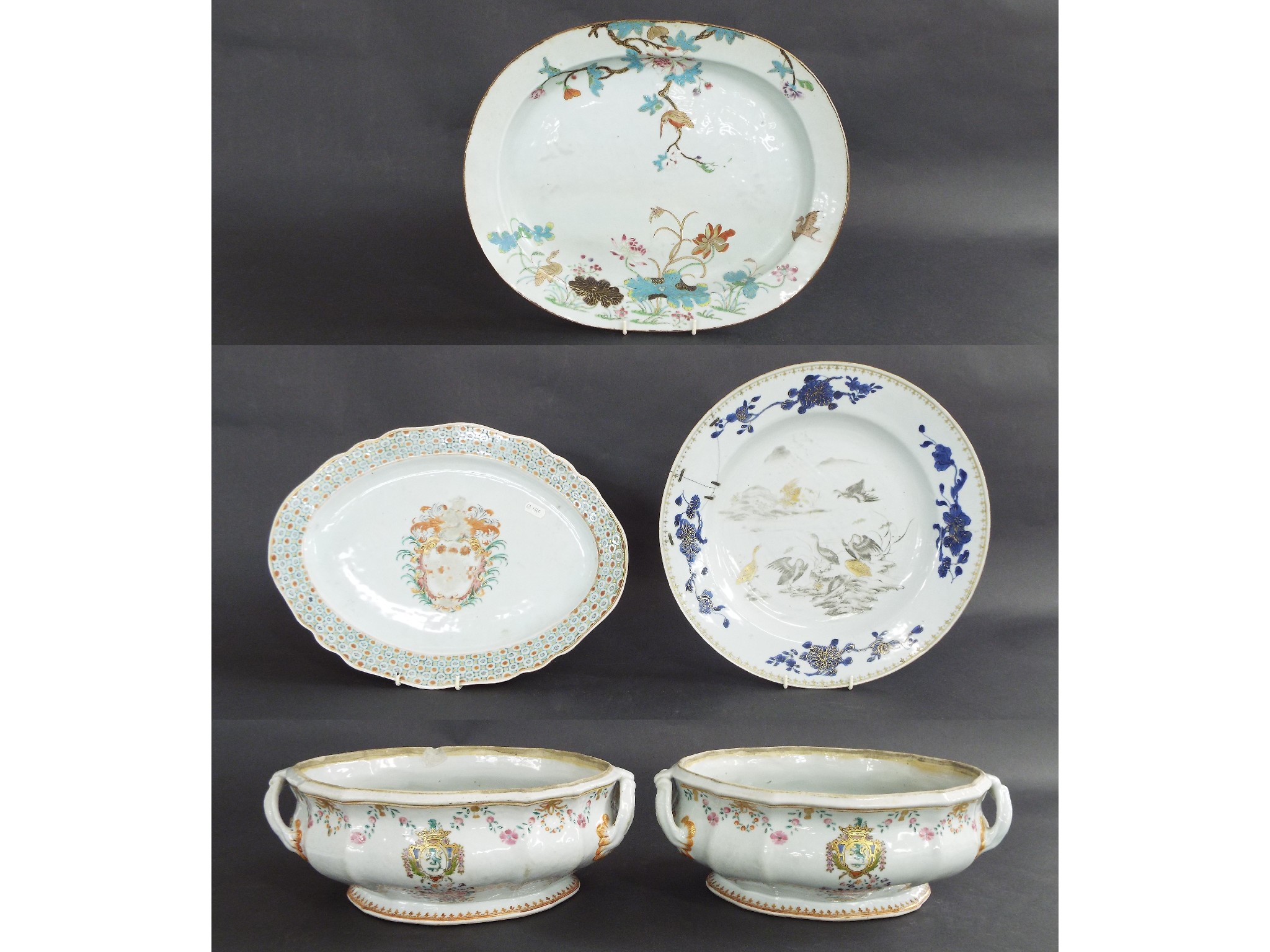 Appraisal: Pair of Chinese armorial porcelain twin handled faceted tureens painted