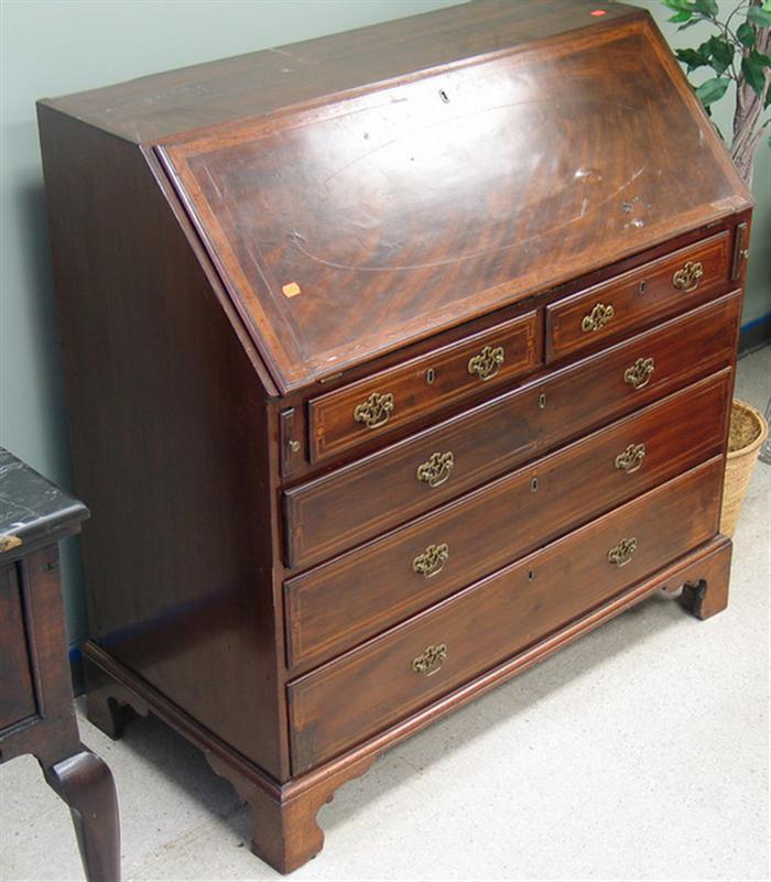 Appraisal: Inlaid mahogany Georgian slant lid desk the banded lid w