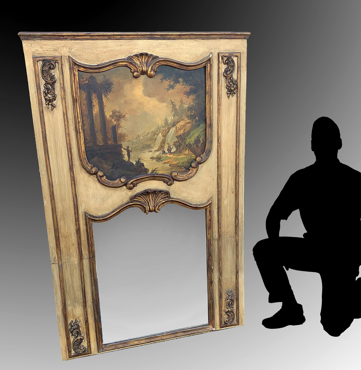 Appraisal: FRENCH TRUMEAU MIRROR French Trumeau mirror having scrolling foliate medallions