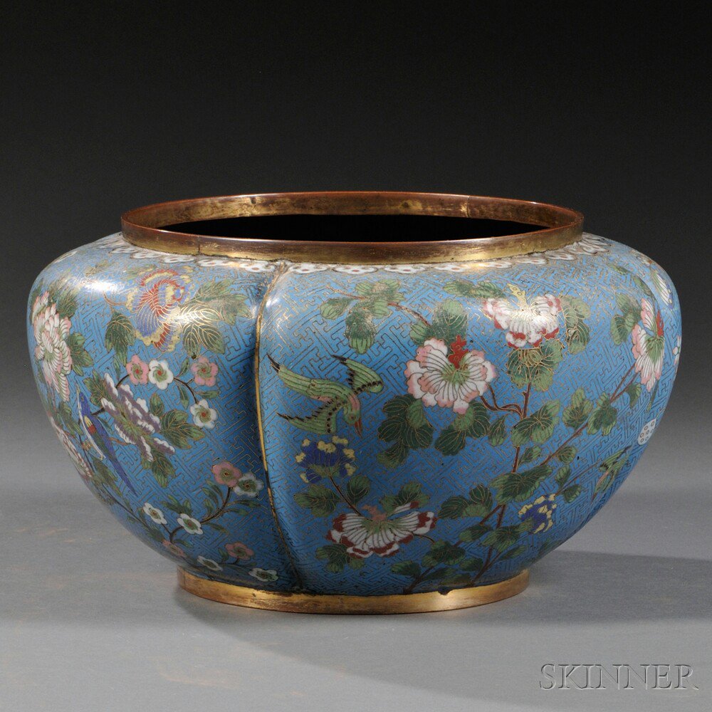 Appraisal: Four-lobed Cloisonne Jar China th th century pressed globular shape