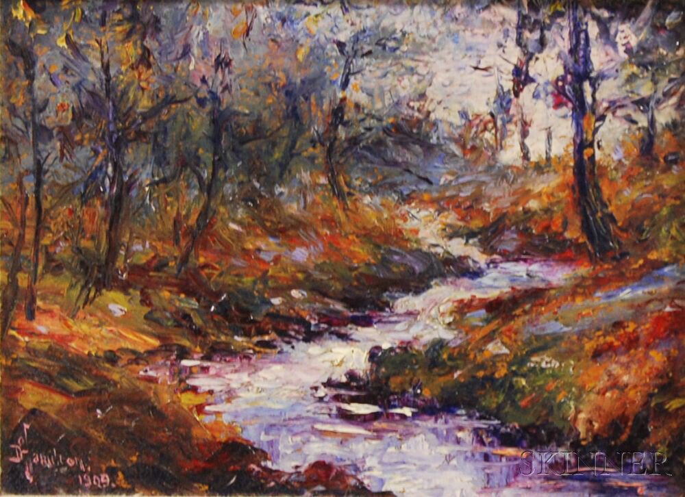 Appraisal: American School th th Century View of Stream in Woods