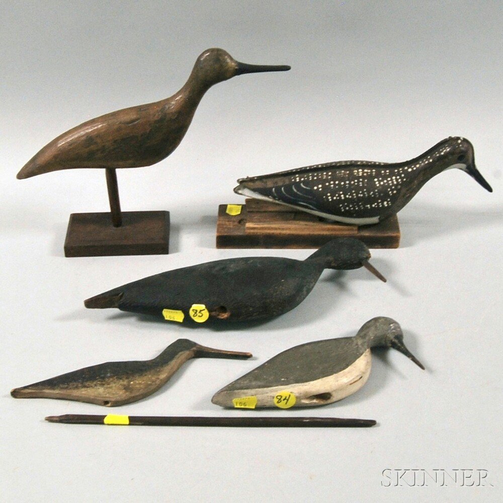 Appraisal: Five Shorebird Decoys th century including a carved and painted