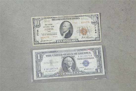 Appraisal: TWO BANK NOTES Including one silver certificate and one ten