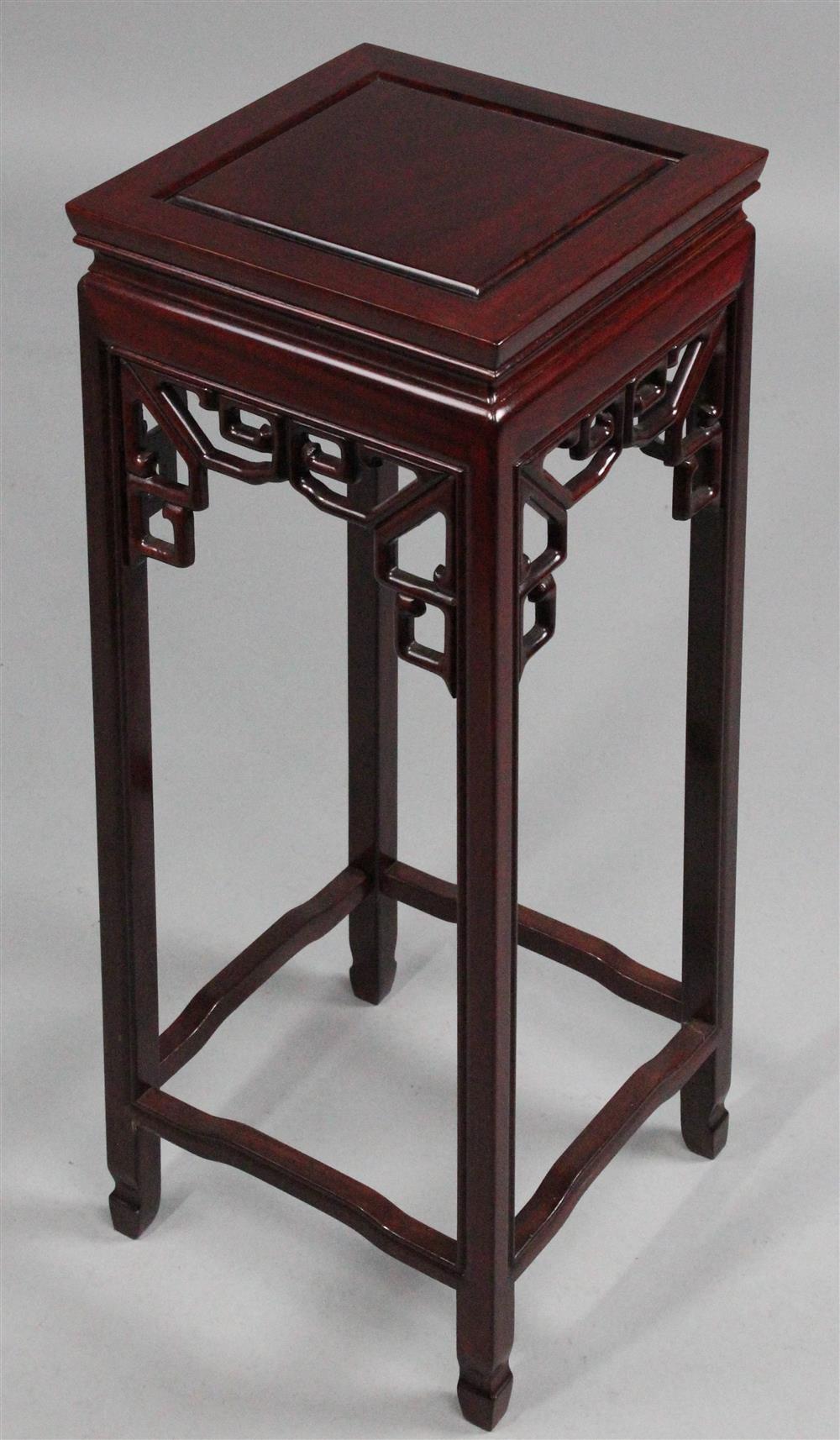 Appraisal: ASIAN STYLE ROSEWOOD STAINED CARVED DISPLAY STAND square framed top