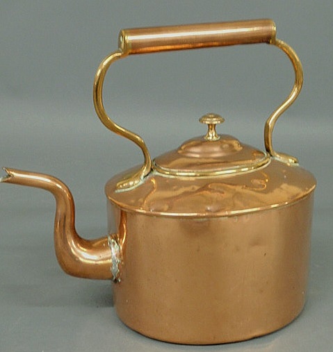 Appraisal: English copper kettle th c with a gooseneck spout h