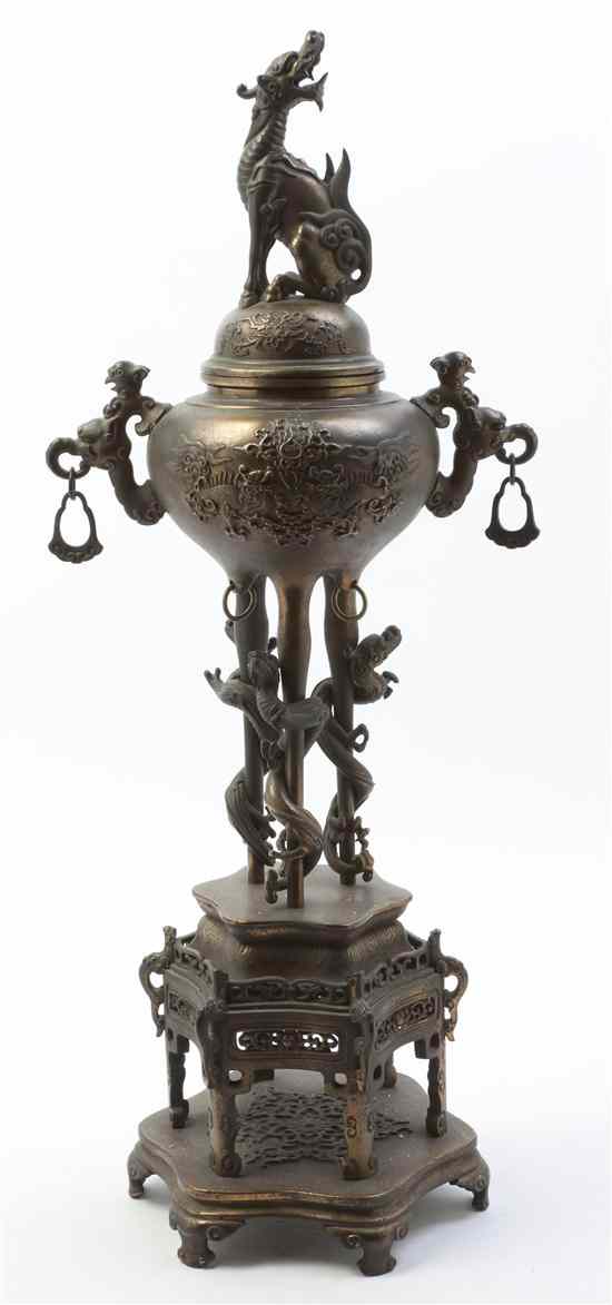 Appraisal: A Chinese Bronze Censer having a finial of a beast