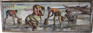 Appraisal: Miguel Galvez Philippines - Painting of figures washing clothes on