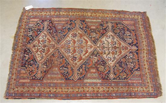 Appraisal: Antique Caucasian Tribal Rug Circa Three central medallions with birds