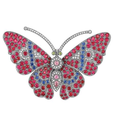 Appraisal: Blackened Gold Ruby Sapphire Pink Sapphire and Diamond Butterfly Brooch