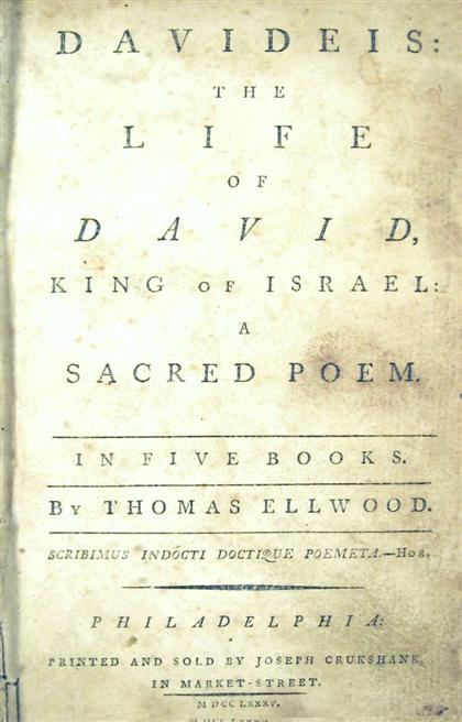 Appraisal: vol Ellwood Thomas Davideis The Life of David King of