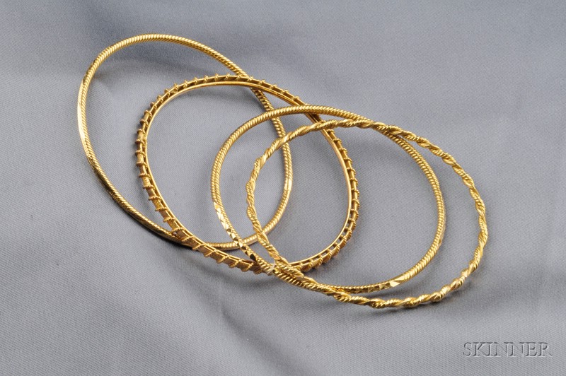 Appraisal: Four kt Gold Bangles dwt interior cir in