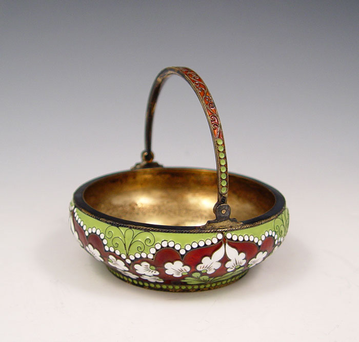 Appraisal: RUSSIAN ENAMELED SILVER BASKET Unidentified makers and town zolotnik mark