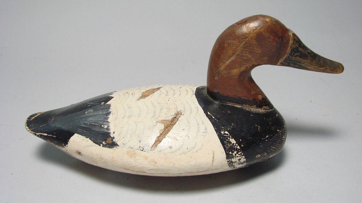 Appraisal: CANVASBACK DRAKE DECOY From Maryland Unknown carver Old paint shows