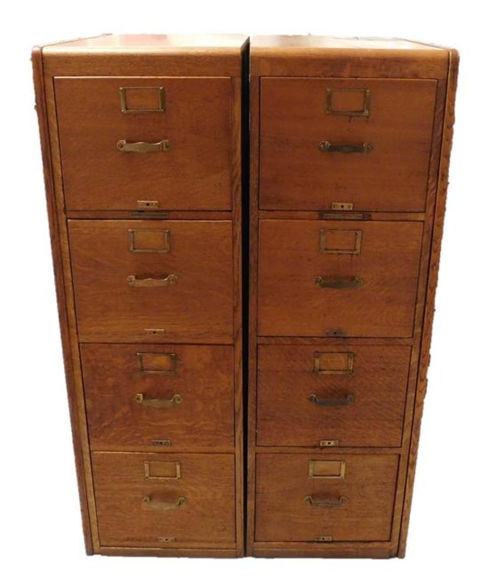 Appraisal: Pair of oak four drawer file cabinets Library Bureau Sole