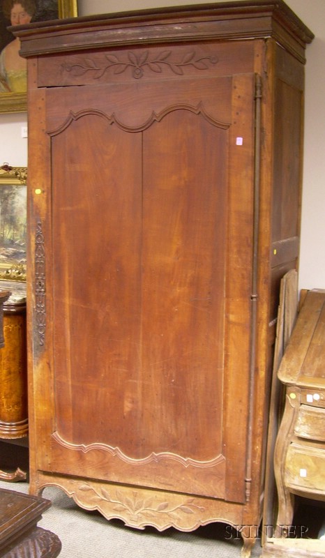 Appraisal: Louis XV Provincial Carved Cherry Single-Door Armoire wrought iron hardware