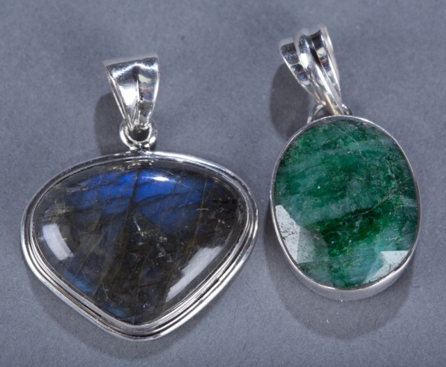 Appraisal: Two Natural Stone Pendants Set in Sterling Including a labradorite