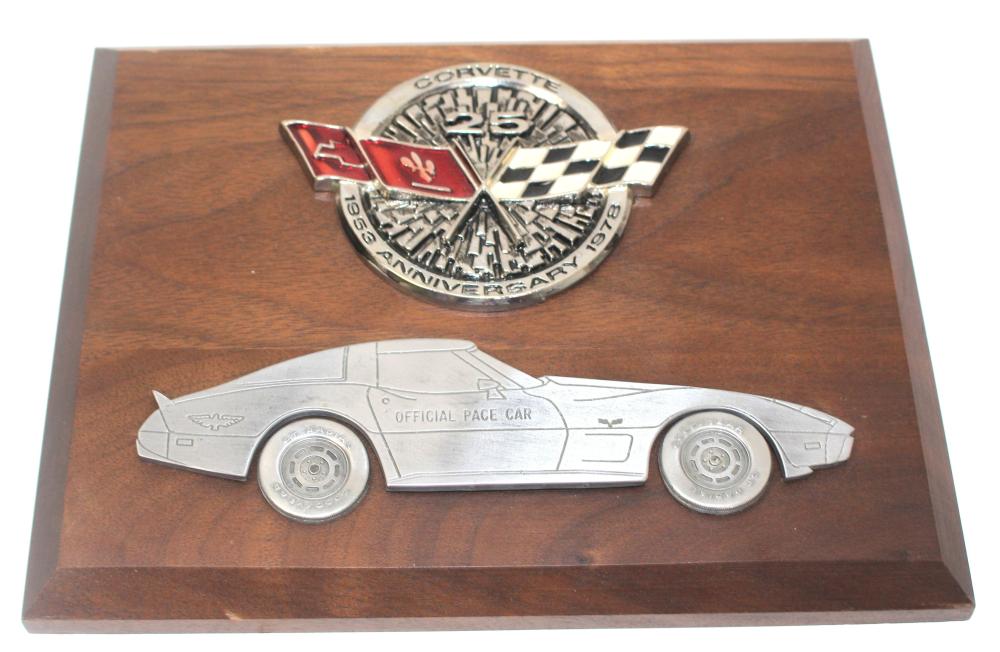 Appraisal: INDY CORVETTE PACE CAR PLAQUE Indy Corvette Pace Car Plaque