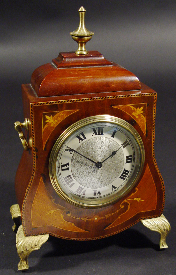 Appraisal: Edwardian inlaid mahogany cased mantel clock with chased silvered dial