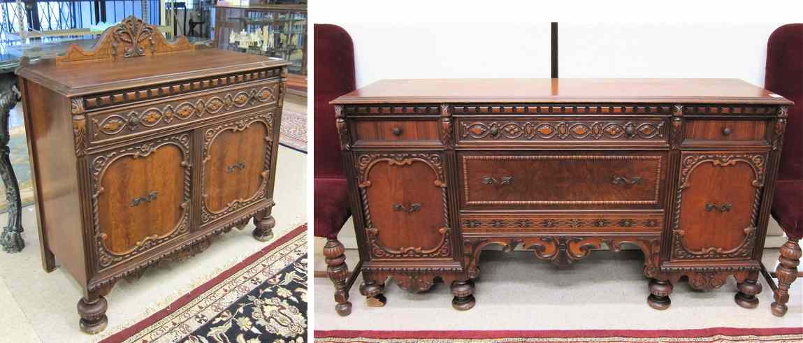 Appraisal: CARVED WALNUT SIDEBOARD AND MATCHING SILVER CABINET American c 's