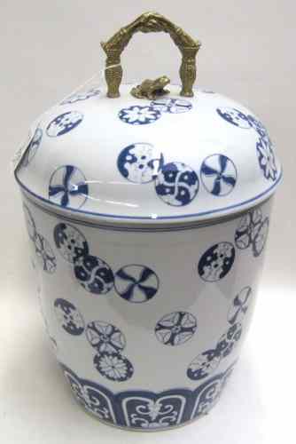 Appraisal: SIAMESE THAILAND HEAVY PORCELAIN COVERED ICE BUCKET having blue circular