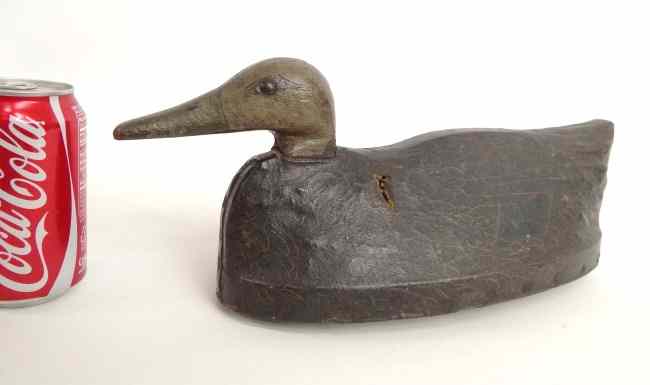 Appraisal: Early painted canvas covered wooden head decoy '' Length ''