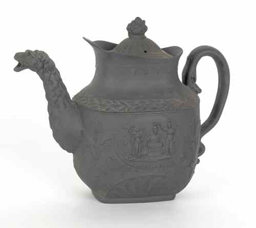 Appraisal: Basalt Napoleonic Wars presentation teapot with relief bust of Wellington