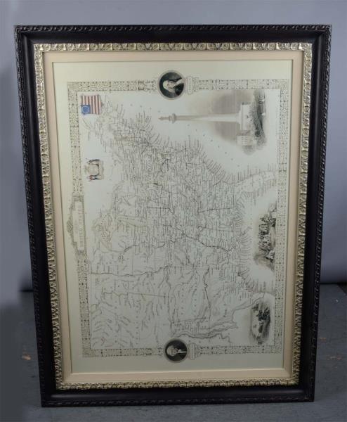 Appraisal: Large United States Map In Ornate Frame Map printed with