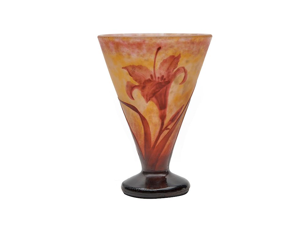 Appraisal: DAUM Nancy Cameo Glass Lily Vase DAUM Nancy Cameo Glass