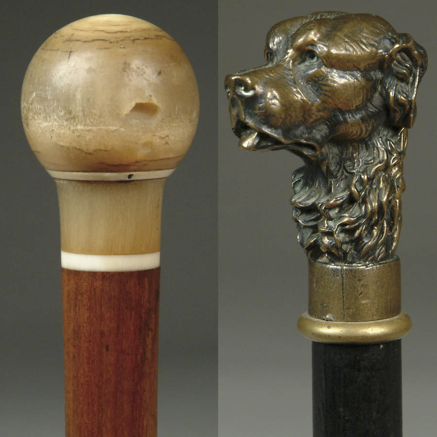 Appraisal: TWO CANES BRASS DOG CANE AND ROUND TOP HORN CANE