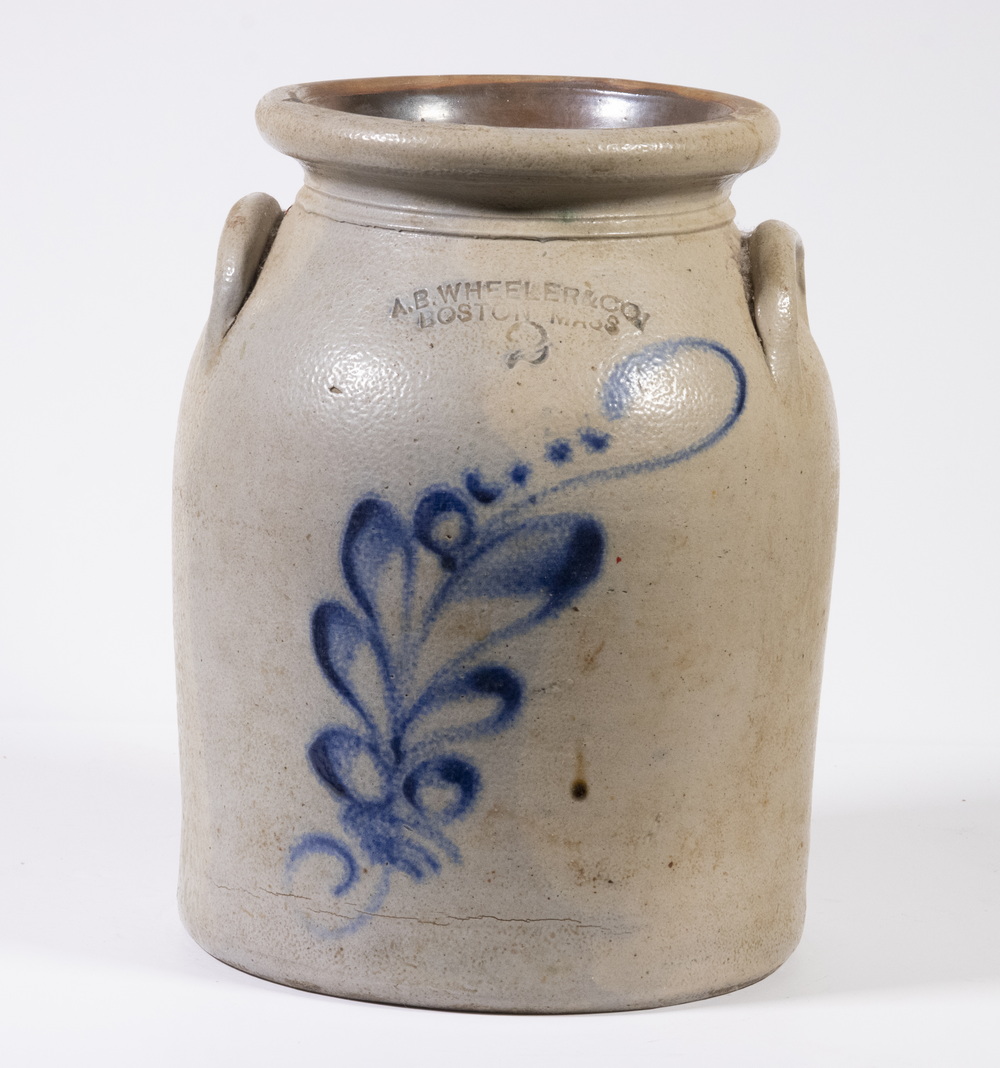 Appraisal: A B WHEELER CO BOSTON STONEWARE CROCK Late th c